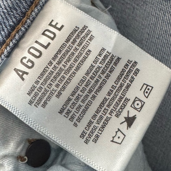 AGOLDE NICO HIGH RISE SLIM JEAN W RAW DISTRESSED HEM SIZE 27 MED BLUE WASH - Picture 10 of 15